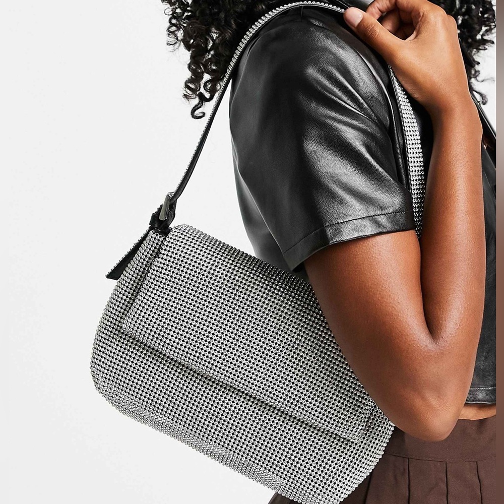 Topshop all over diamante shoulder in silver